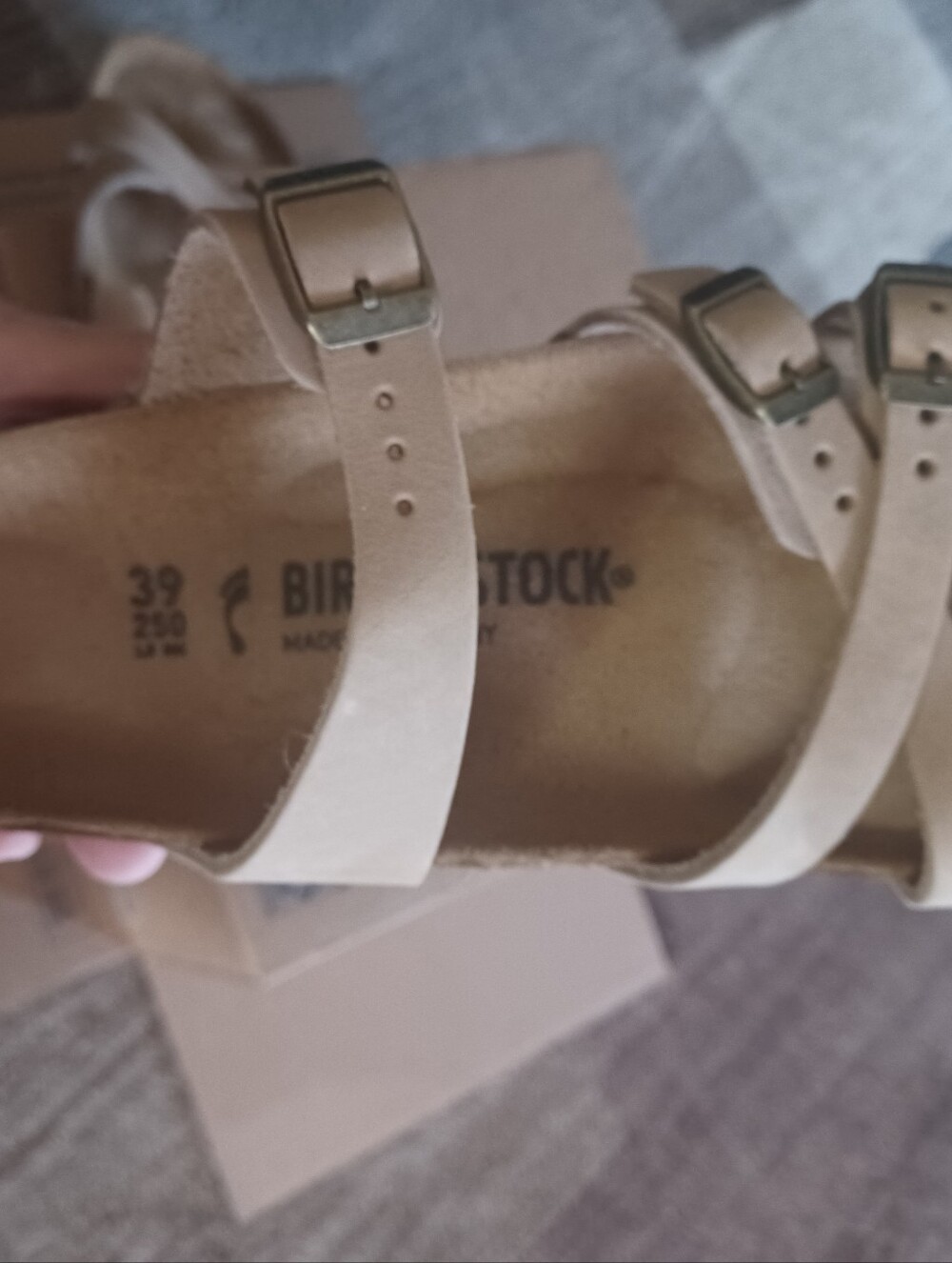 Birkenstock Women's Triple-Strap Sandal in Light Beige Suede